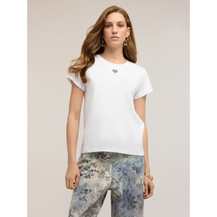 Motivi - T-shirt in jersey con cuore in paillettes - Bianco