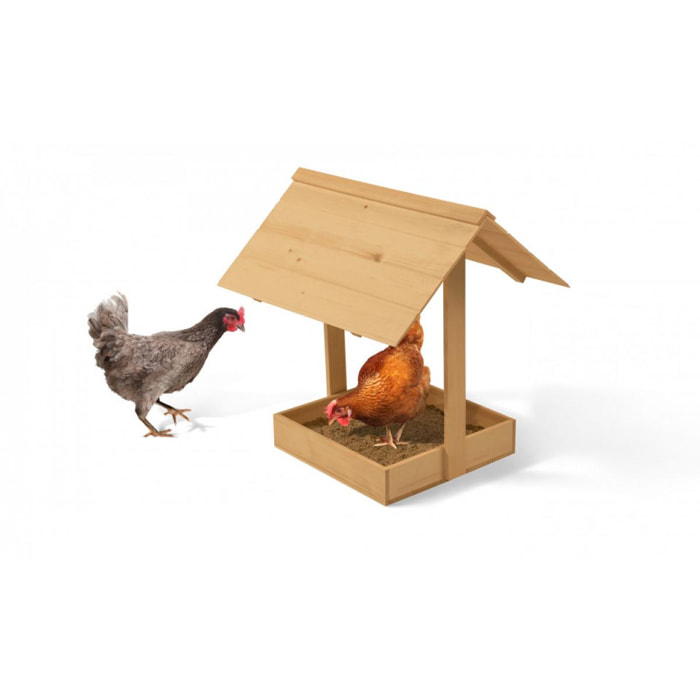Bac anti parasites en bois pour poules avec toit