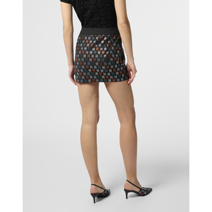 PHILIPP PLEIN Mini Skirt Multicolor Monogram Strass