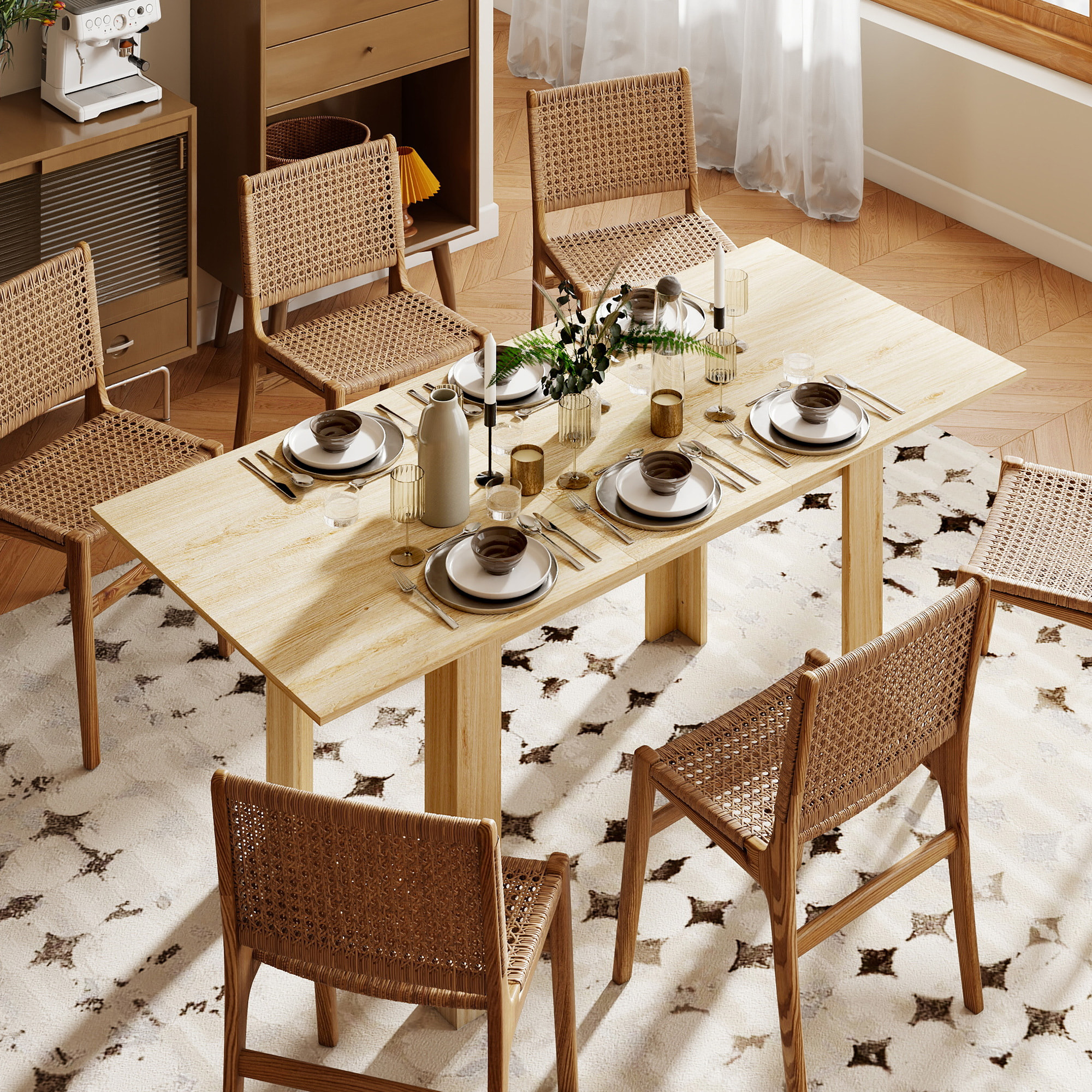 Table à manger extensible 6-8 personnes 140-180 x 80 cm effet bois naturel