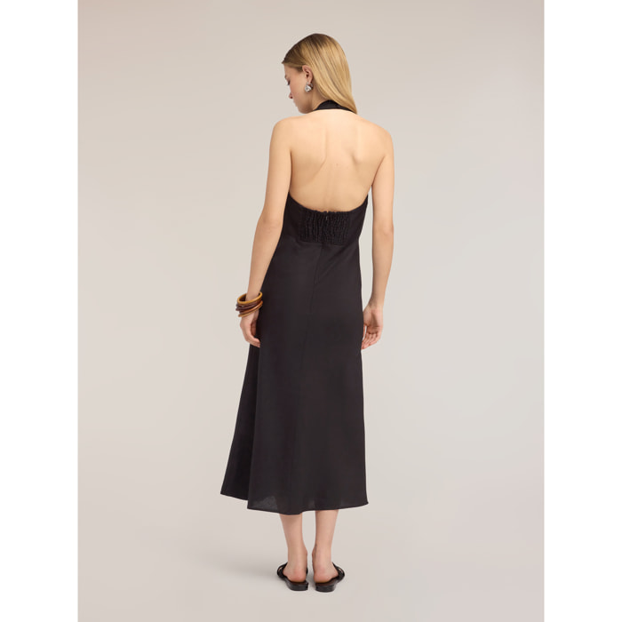 Motivi - Vestido largo en A de mezcla de lino - Negro