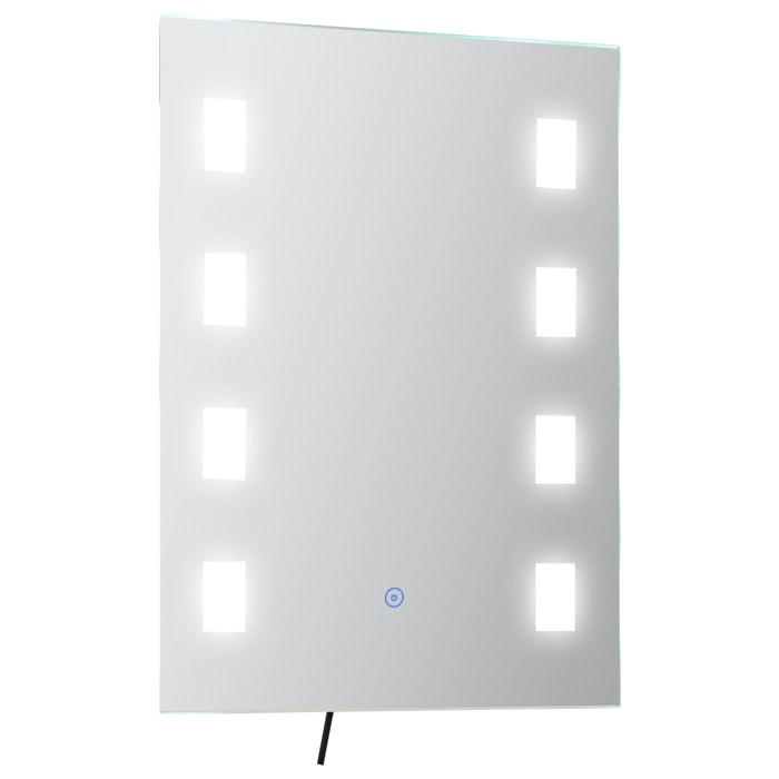 Espejo de Baño con Luz LED 14,5 W 70x50 cm Espejo para Baño con Función de Antivaho Marco de Aluminio Interruptor Táctil y Luces Blanco Frío Plata