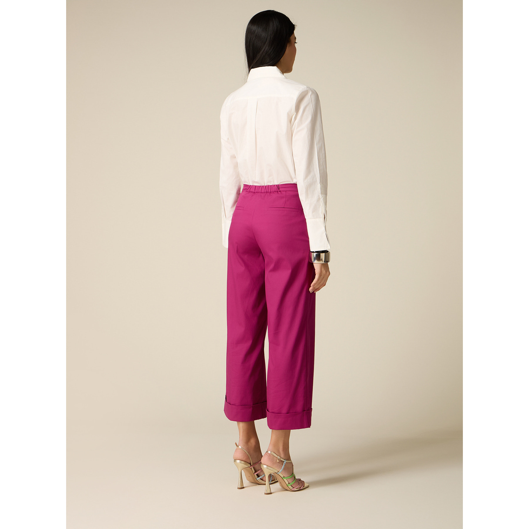 Oltre - Pantaloni cropped misto cotone - Viola