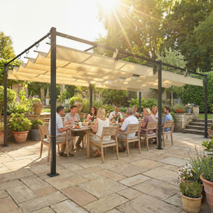 Pergola de jardin double toit rétractable structure métallique beige