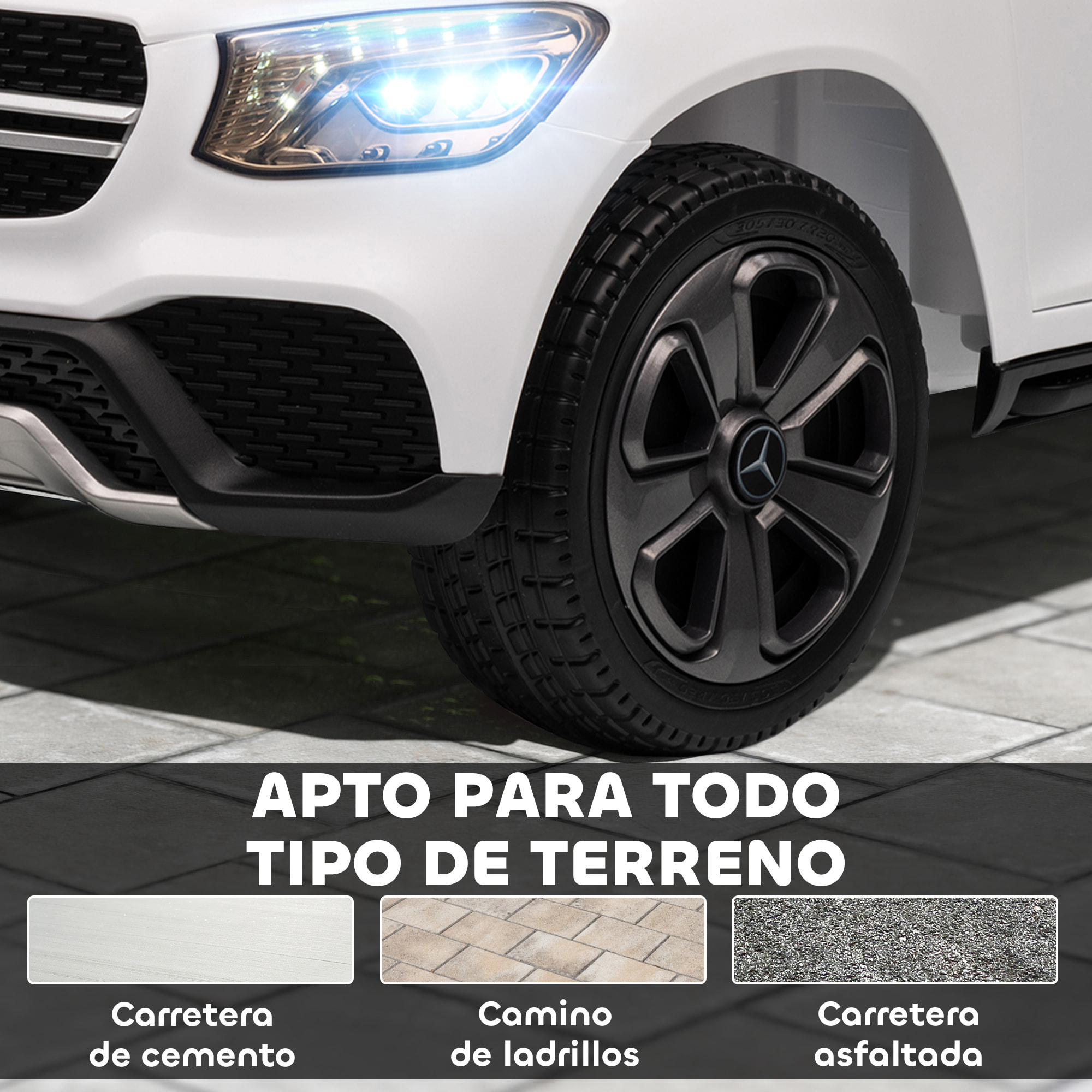 Coche Eléctrico para Niños Mercedes-Benz GLC, Coupé Coche de Batería 12V con Mando a Distancia 2,4 G Motor Doble Arranque Progresivo 3â€“5 km/h Uso 80 Min MP3 Bocina y Faros LED 3-6 Años Blanco