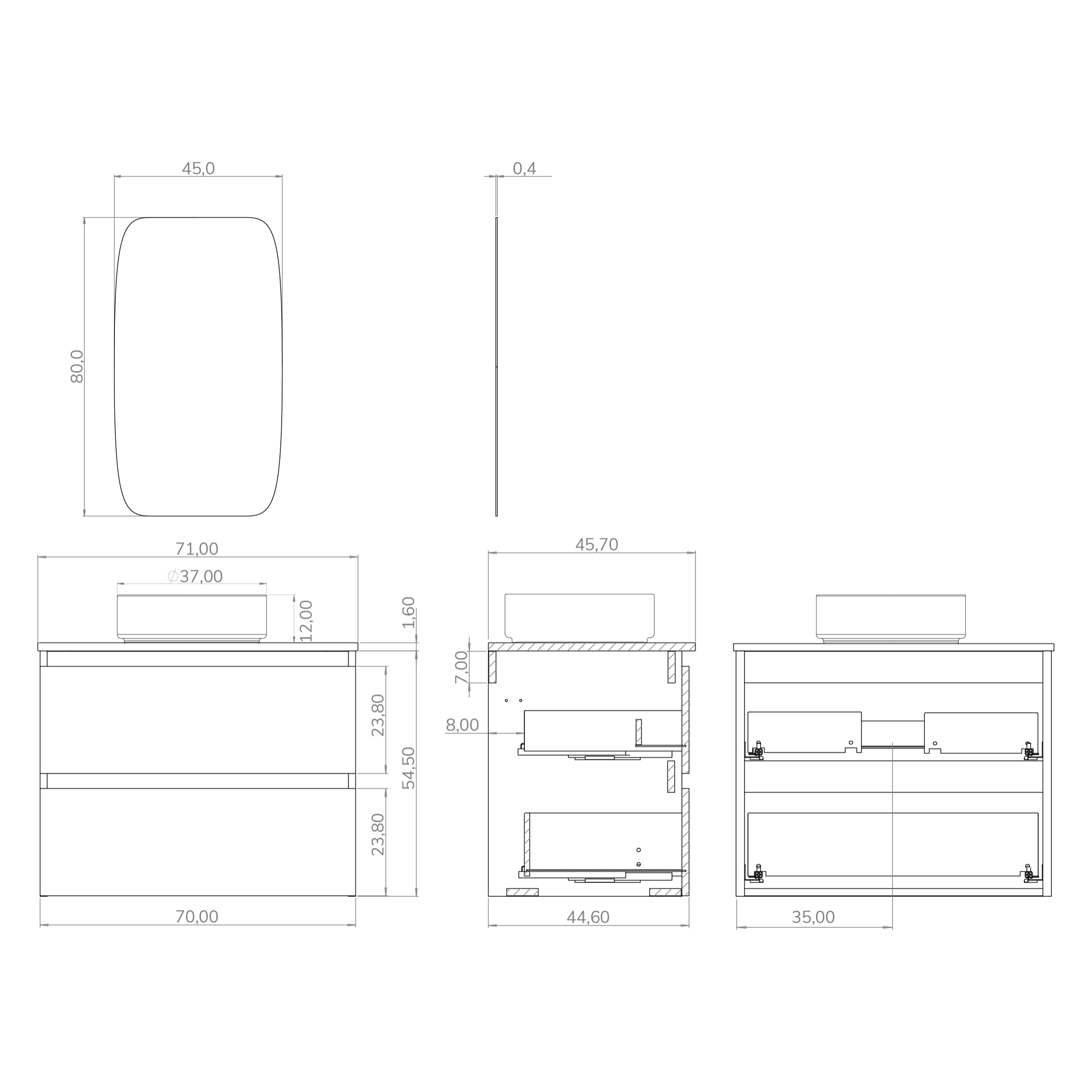 Ensemble de salle de bain IRONA 2C TOP, 70cm, comprend lavabo et miroir