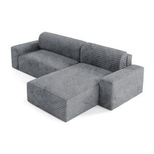 EDEN - Canapé d'angle convertible et réversible 4 places en côtelé gris