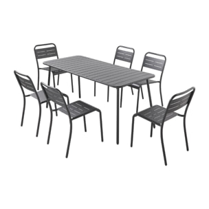 Ensemble table et chaises 6 personnes gris foncé  - EVORA