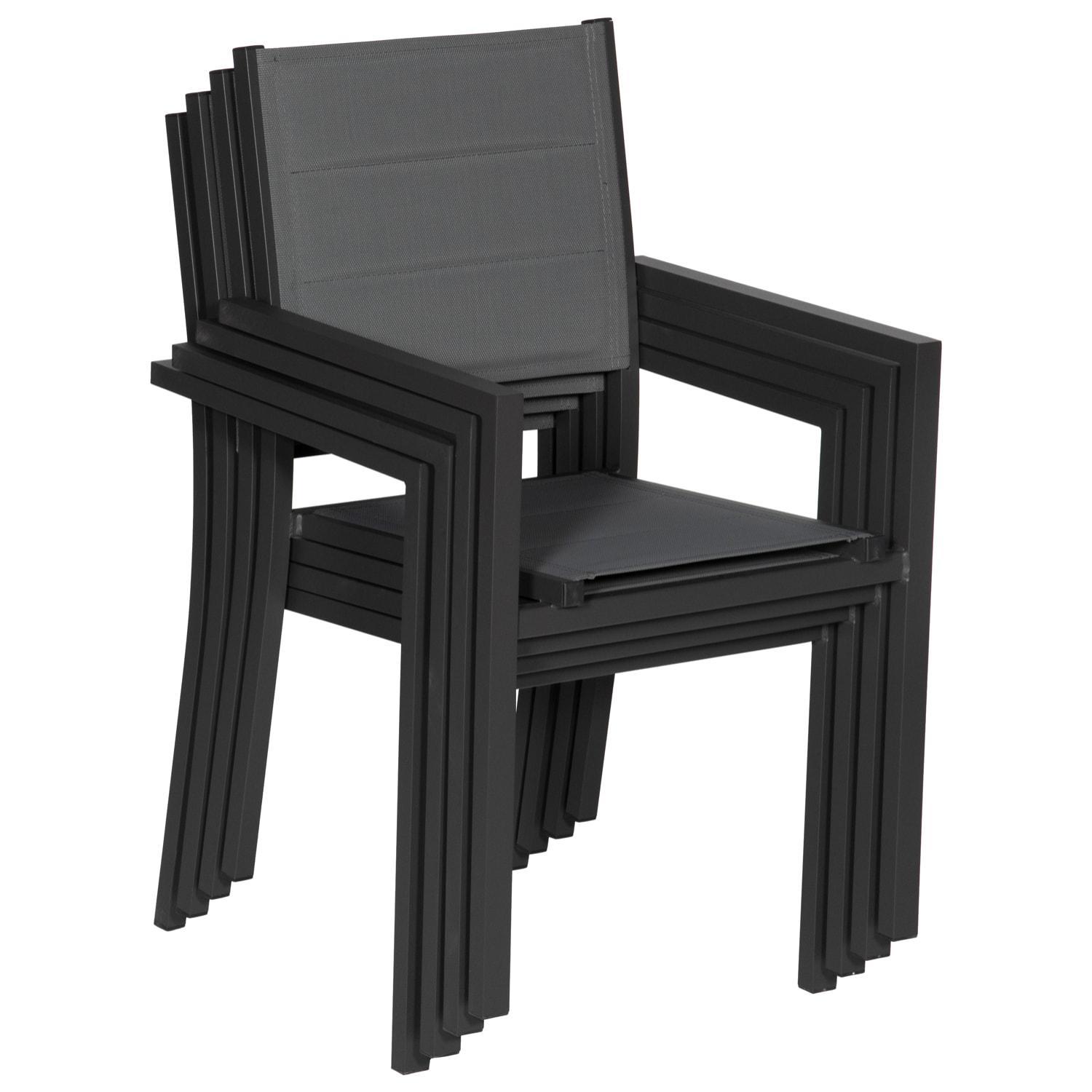 Lot de 10 chaises rembourrées en aluminium anthracite - textilène gris