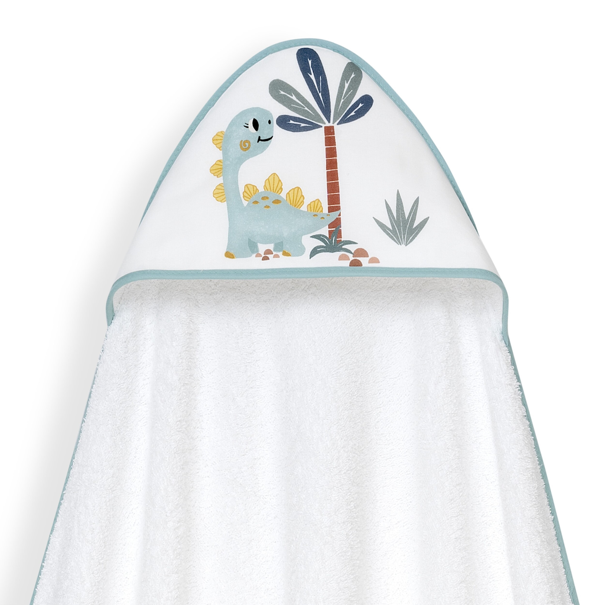 Capa Baño 1X1 Mod Estampado Dinosaurio Palmera+Gorro Bco/Verde