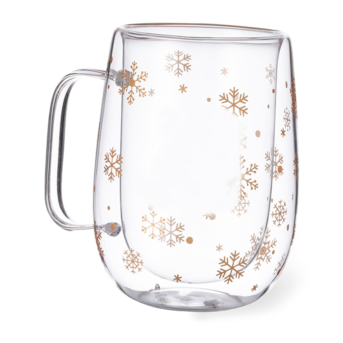 Taza térmica de doble pared y 400 ml de capacidad. Con original diseño de copos de nieve.