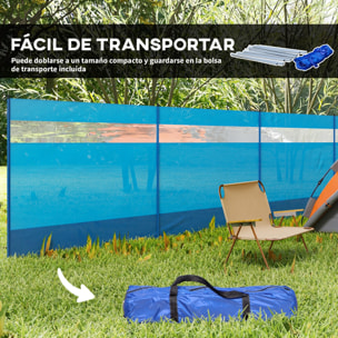 Cortavientos para Camping de 4 Paneles 725x140 cm Paravientos Playa con Panel Superior Transparente Postes de Acero Estacas y Bolsa de Transporte Impermeable para Jardín Playa Azul