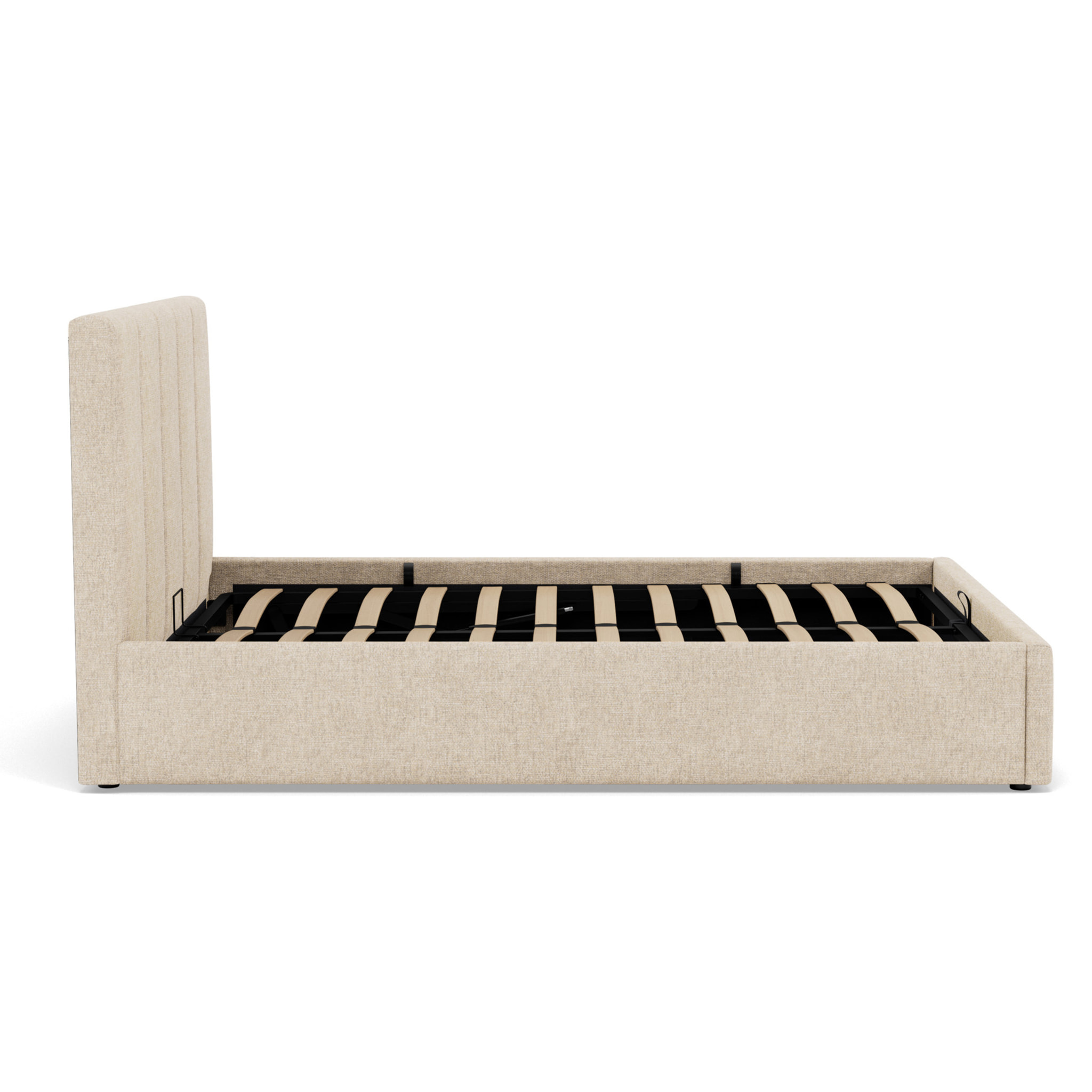 Beanie - lit coffre - 160x200 cm - en velours - sommier inclus - Beige