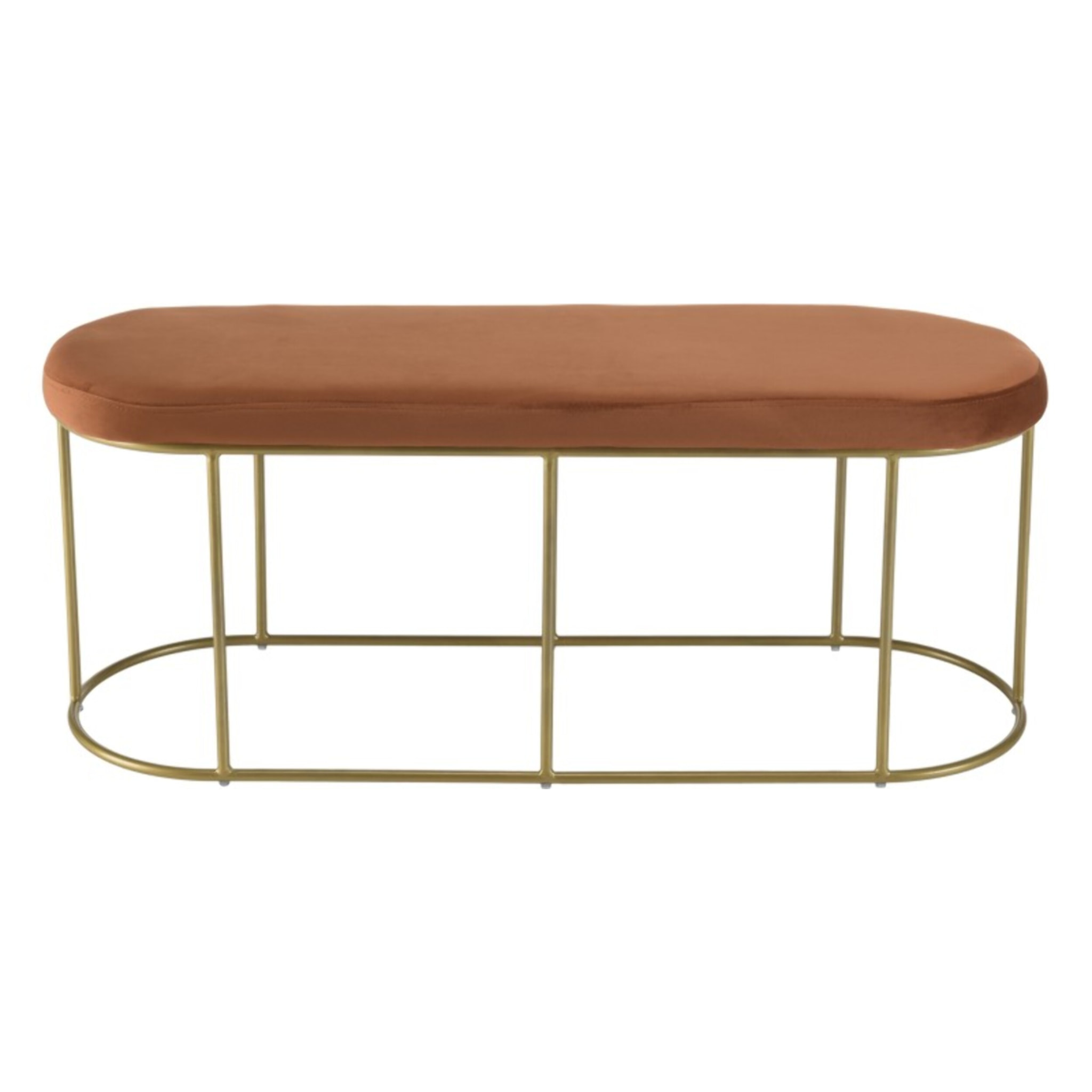 AGATHE - Banc velours orange pieds arrondis métal doré