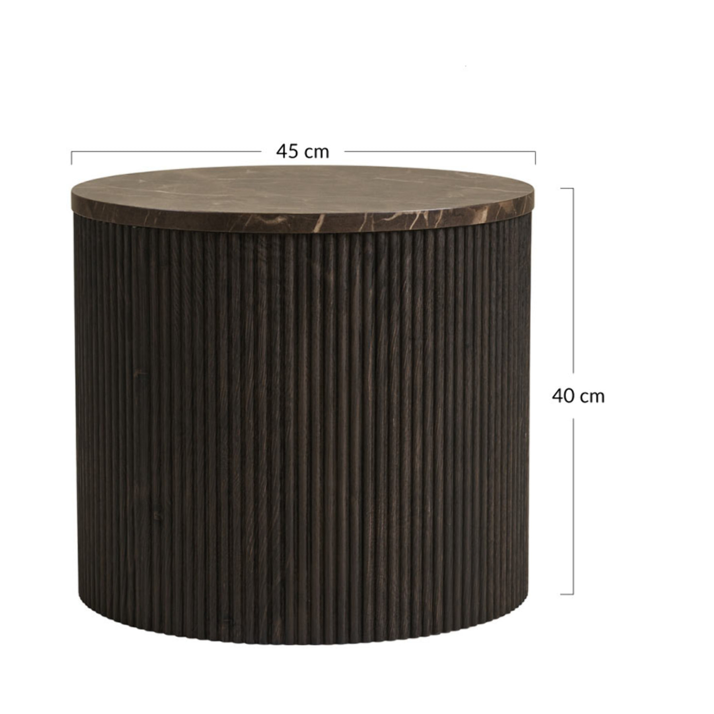 Finn - bout de canapé plateau effet marbre et pieds en tasseaux de bois en FSC  100% - 40 cm - Marron