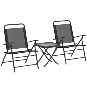 Conjunto de Mesa y Sillas de Terraza Exterior de 3 Piezas Muebles de Jardín Exterior Plegables con Respaldo Regulable Tablero de Vidrio y Estructura de Acero