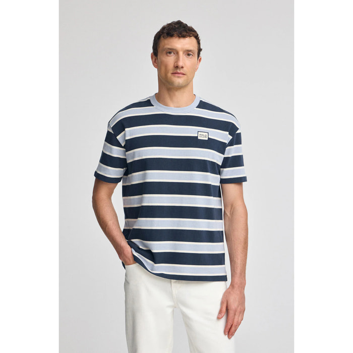 Camiseta azul de rayas con logo engomado Polo Club