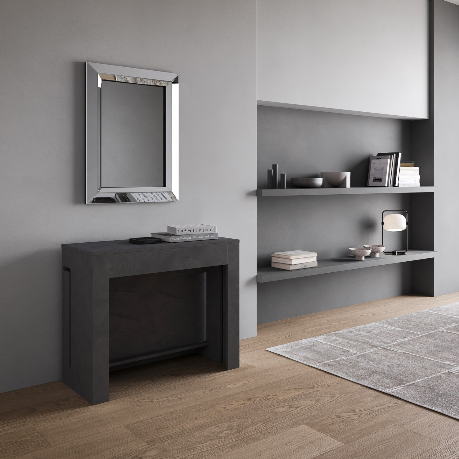 Consolle allungabile 90x42/302 cm Evolve Antracite Spatolato allunghe interne
