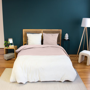 Parure housse de couette 3PCS en MICROFIBRE LAVEE, SHERPA - ROSE