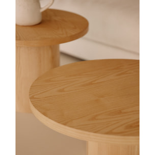 Mesa de centro redonda en madera de fresno de 80x30cm Alto: 30 Largo: 80 Ancho: 80