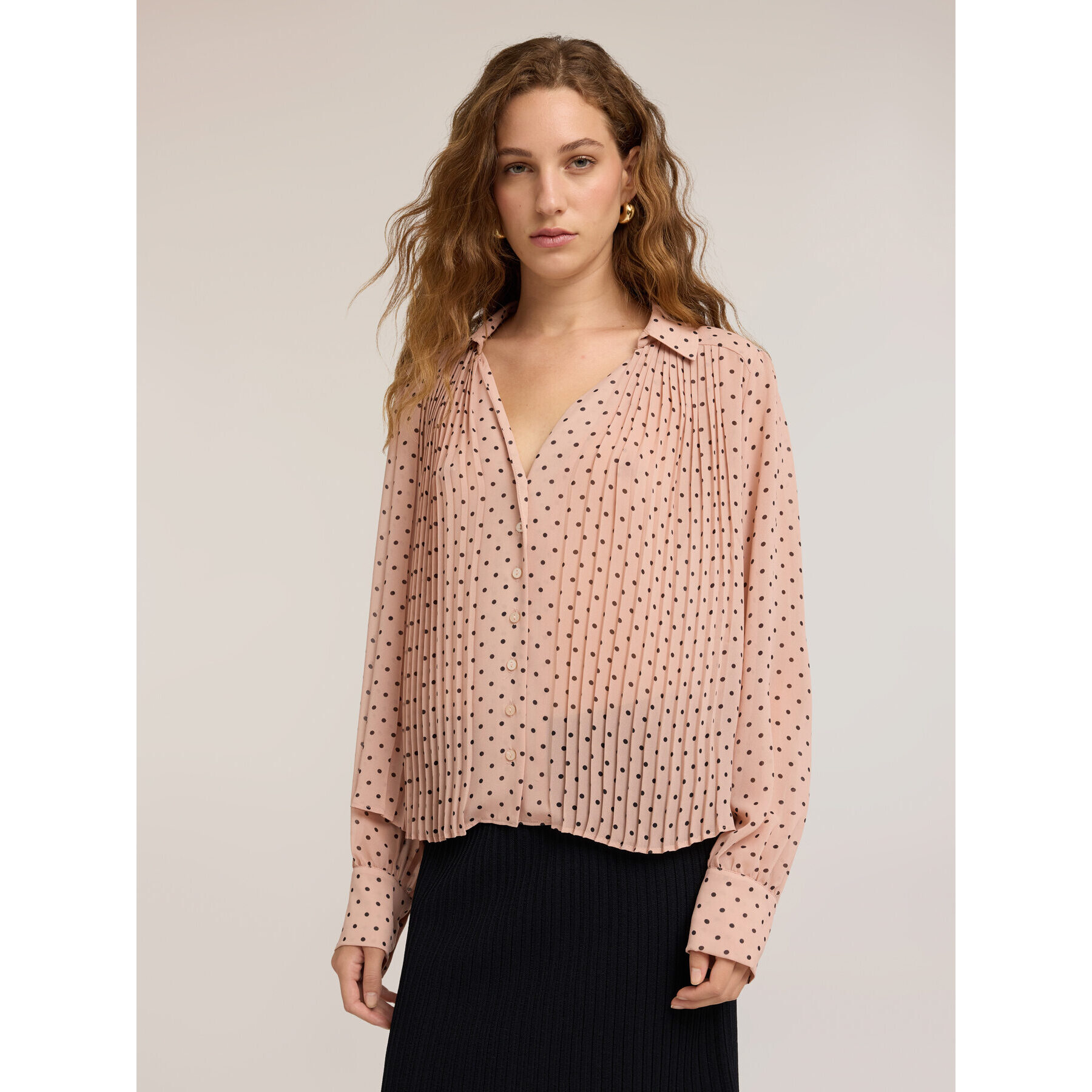 Motivi - Camicia in georgette a pois con plissé - Rosa