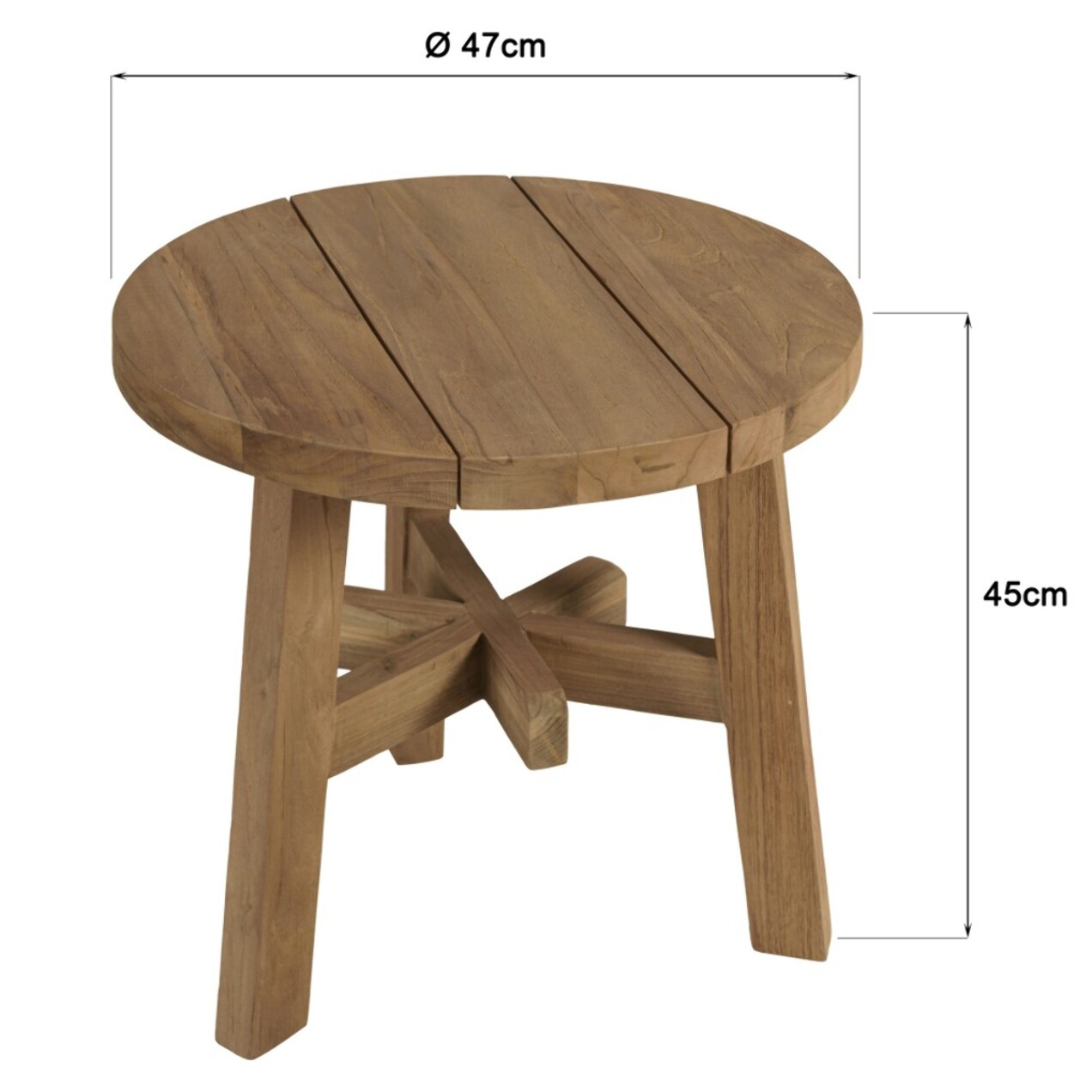 KALLY - Table d'appoint ronde en bois de teck recyclé naturel D47cm