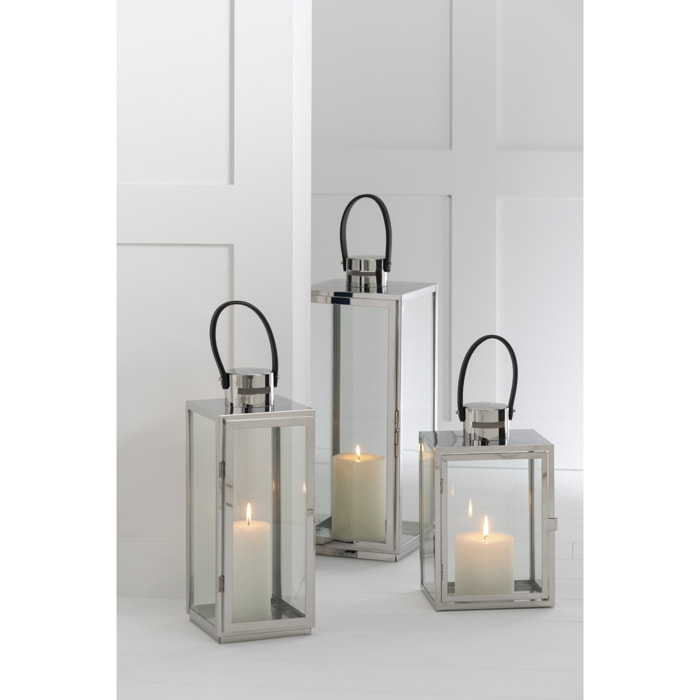 J-Line Lanterne Carree Metal/Verre Argent