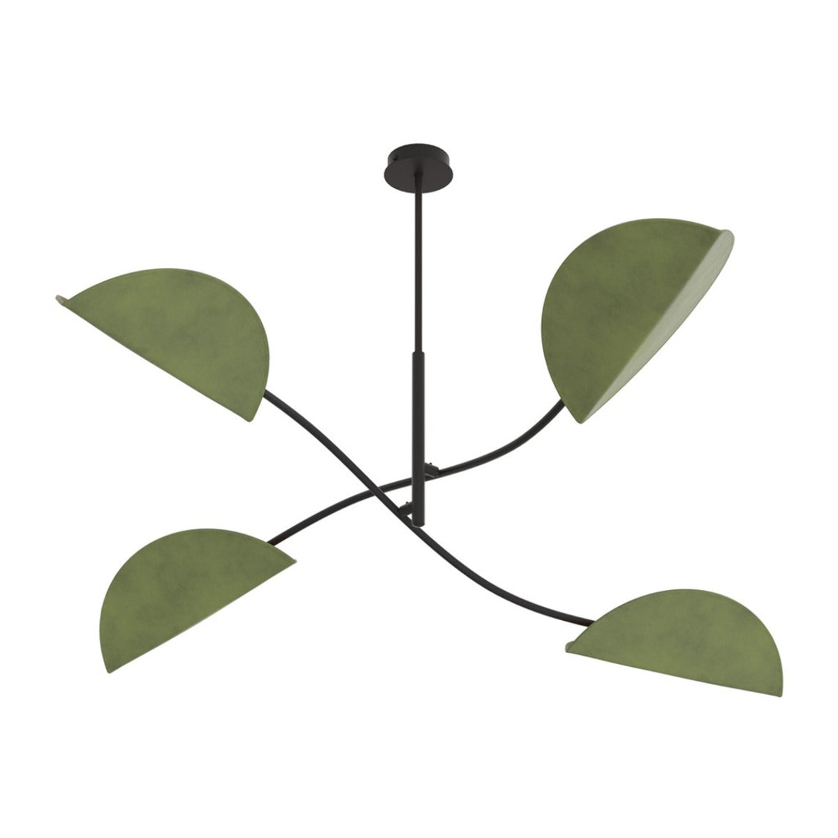 Lampada a sospensione Lotus in acciaio nero e velluto verde