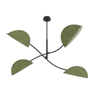 Lampada a sospensione Lotus in acciaio nero e velluto verde