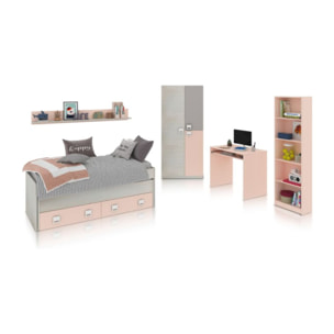 Dormitorio juvenil Kenia Max Blanco Alpes - Rosa y Gris