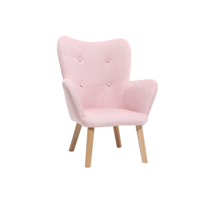 Fauteuil enfant scandinave en tissu rose poudré et bois clair BABY BRISTOL