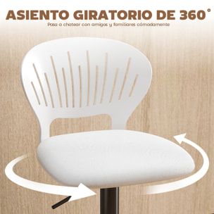 Juego de 2 Taburetes Altos de Cocina Giratorios en 360°, Taburetes de Bar Regulables en Altura de 84-105 cm, Respaldo Hueco, Reposapiés, para Comedor, Mostrador, Blanco
