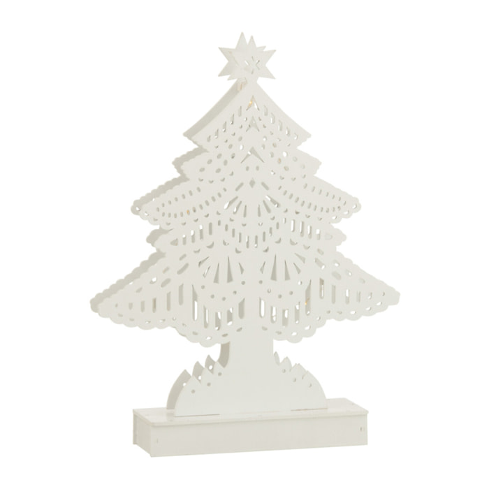 J-Line décoration Sapin De Noël - bois - blanc - large - LED