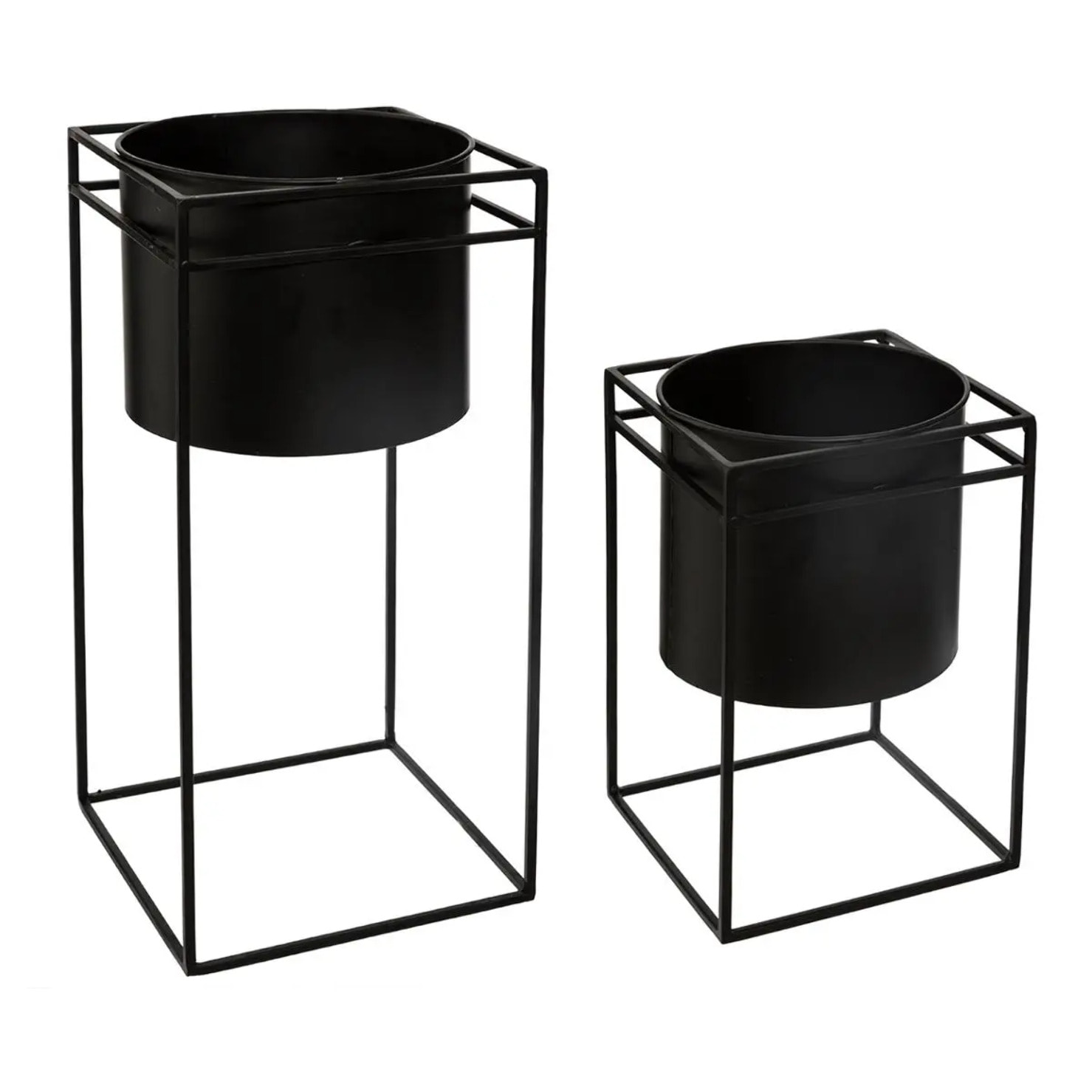 Set de 2 pots avec support - métal - noir