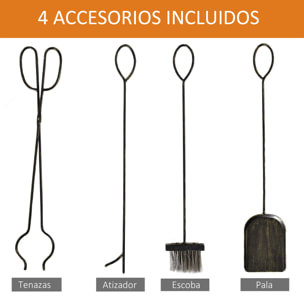 Soporte para Leña de Metal de 2 Niveles Estante para Leña con 4 Herramientas y Asas para Chimenea para Interior y Exterior 51,5x33x77 cm Negro Dorado