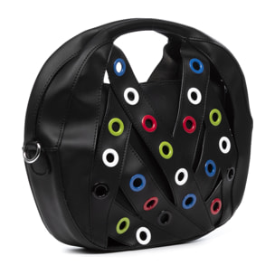 IRIA QUINTANA Amalfitana Borsa a mano da donna. Tessuto in pelle sintetica PU 34x8x24 cm. Colore nero