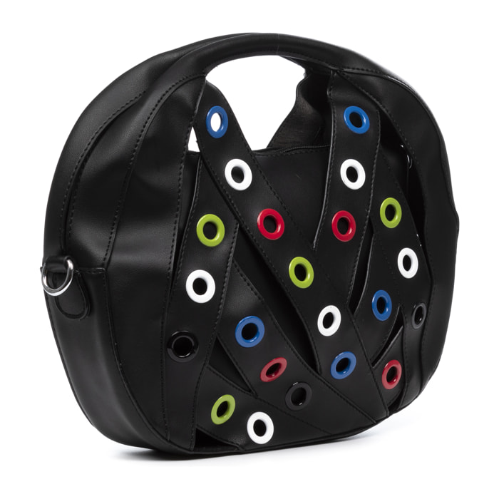 IRIA QUINTANA Amalfitana Borsa a mano da donna. Tessuto in pelle sintetica PU 34x8x24 cm. Colore nero