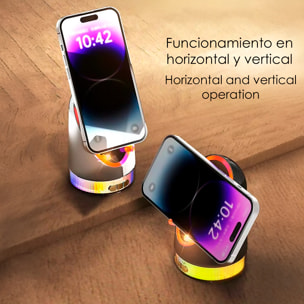 Altavoz H48 con tecnología de inducción inteligente que amplifica el sonido al colocar el móvil encima. Con Bluetooth y luces LED multicolor.