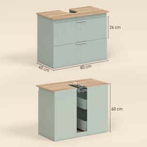 Meuble sous vasque design 2 tiroirs vert de gris effet bois naturel