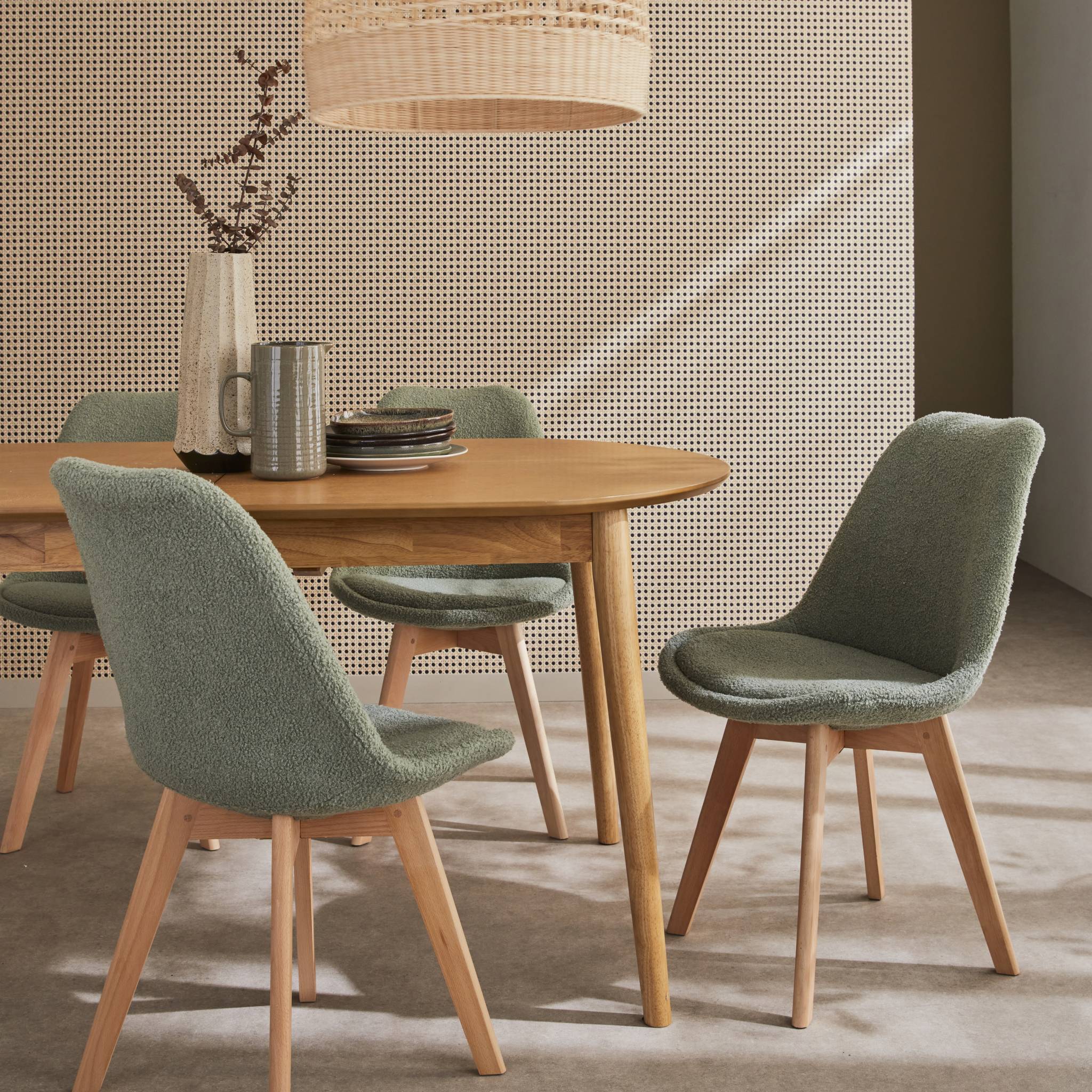 Chaise scandinave bois de hêtre et bouclette (lot de 4) NILS