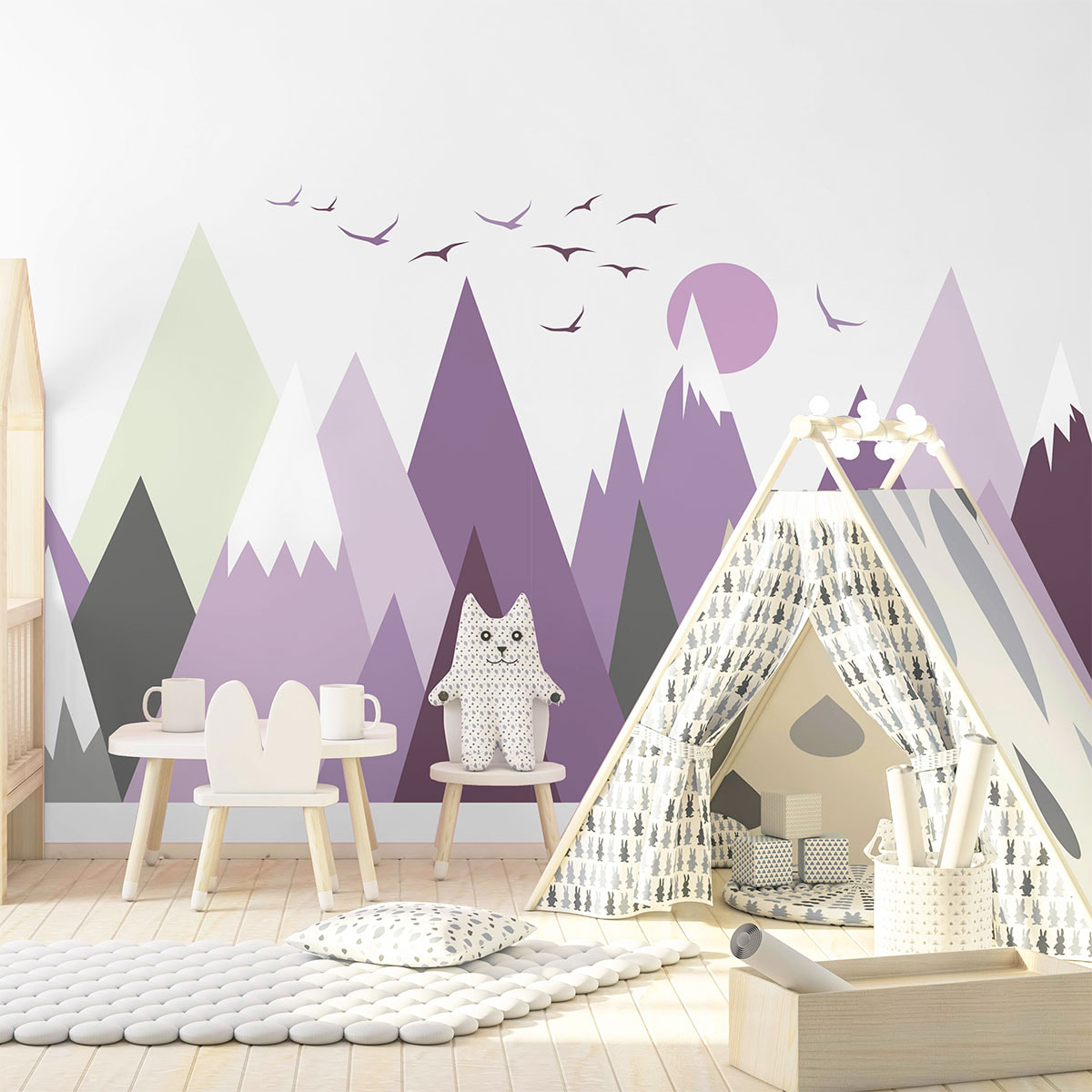 Stickers muraux enfants - Décoration chambre bébé - Autocollant Sticker mural géant enfant montagnes scandinaves JAZKA