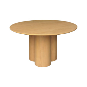 Table à manger ronde bois d'hévéa et placage chêne naturel 4 places 130cm - Leonore