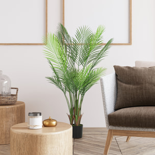 Plante artificielle intérieure palmier H.120cm 4 pieds 20 feuilles grand réalisme PE vert