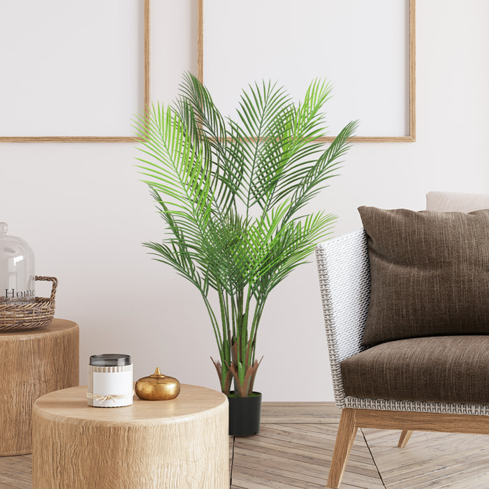 Plante artificielle intérieure palmier H.120cm 4 pieds 20 feuilles grand réalisme PE vert