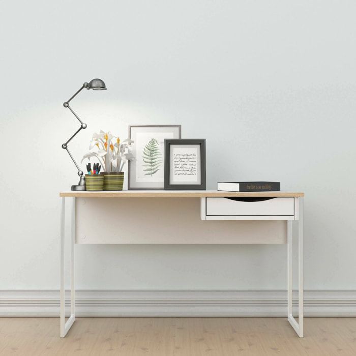 Scrivania Gil, Scrittoio multiuso, Tavolo per ufficio porta PC, Piano di lavoro, 130x48 h77 cm, Bianco