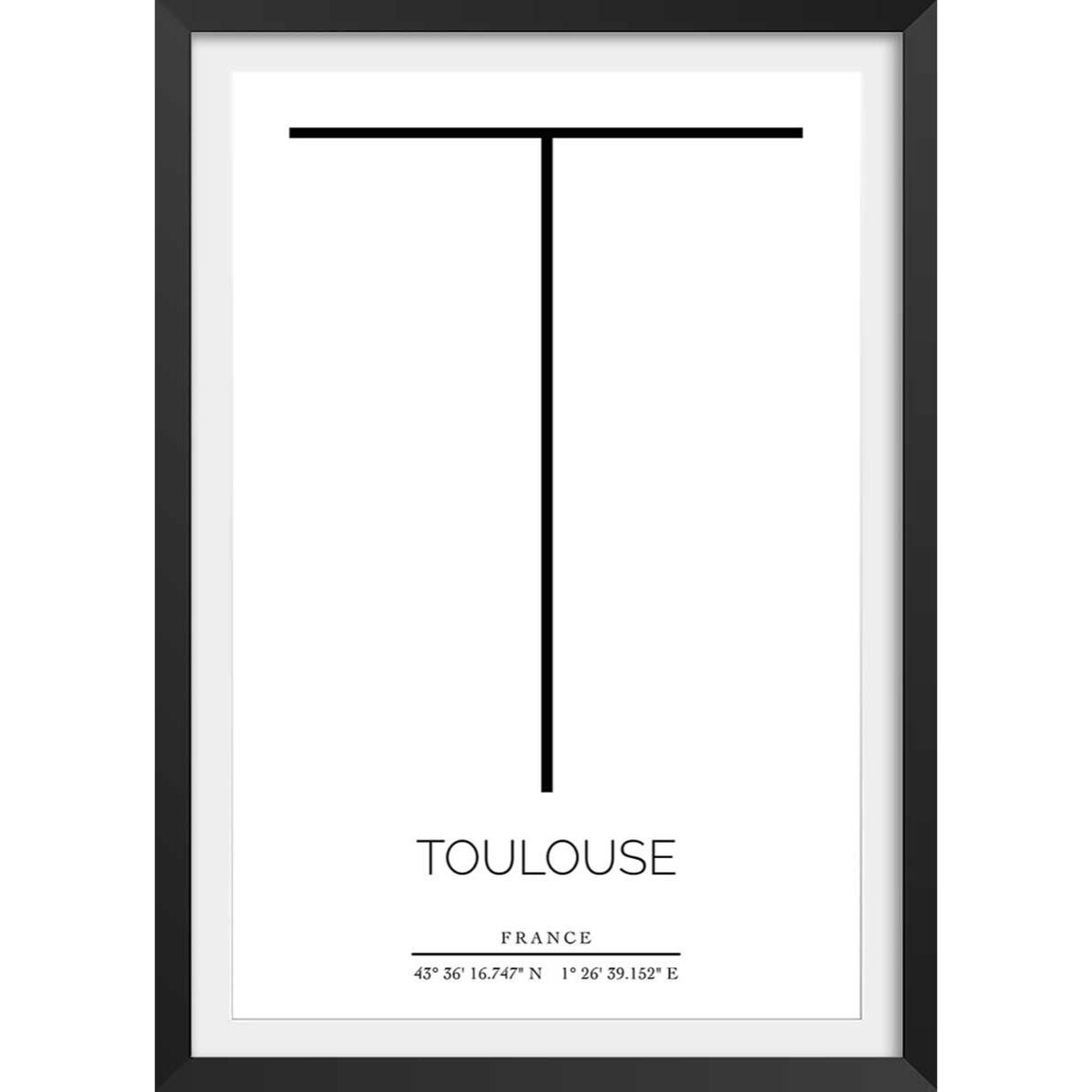 Poster t toulouse Affiche + cadre en bois - Noir