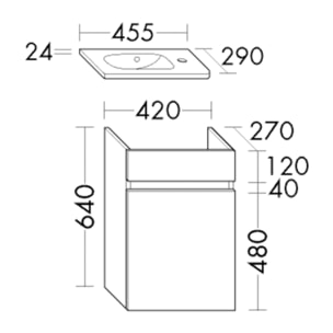 Pack meuble suspendu lave-mains Joline chêne + Robinet lave-mains eau froide Duravit Wave bronze brossé