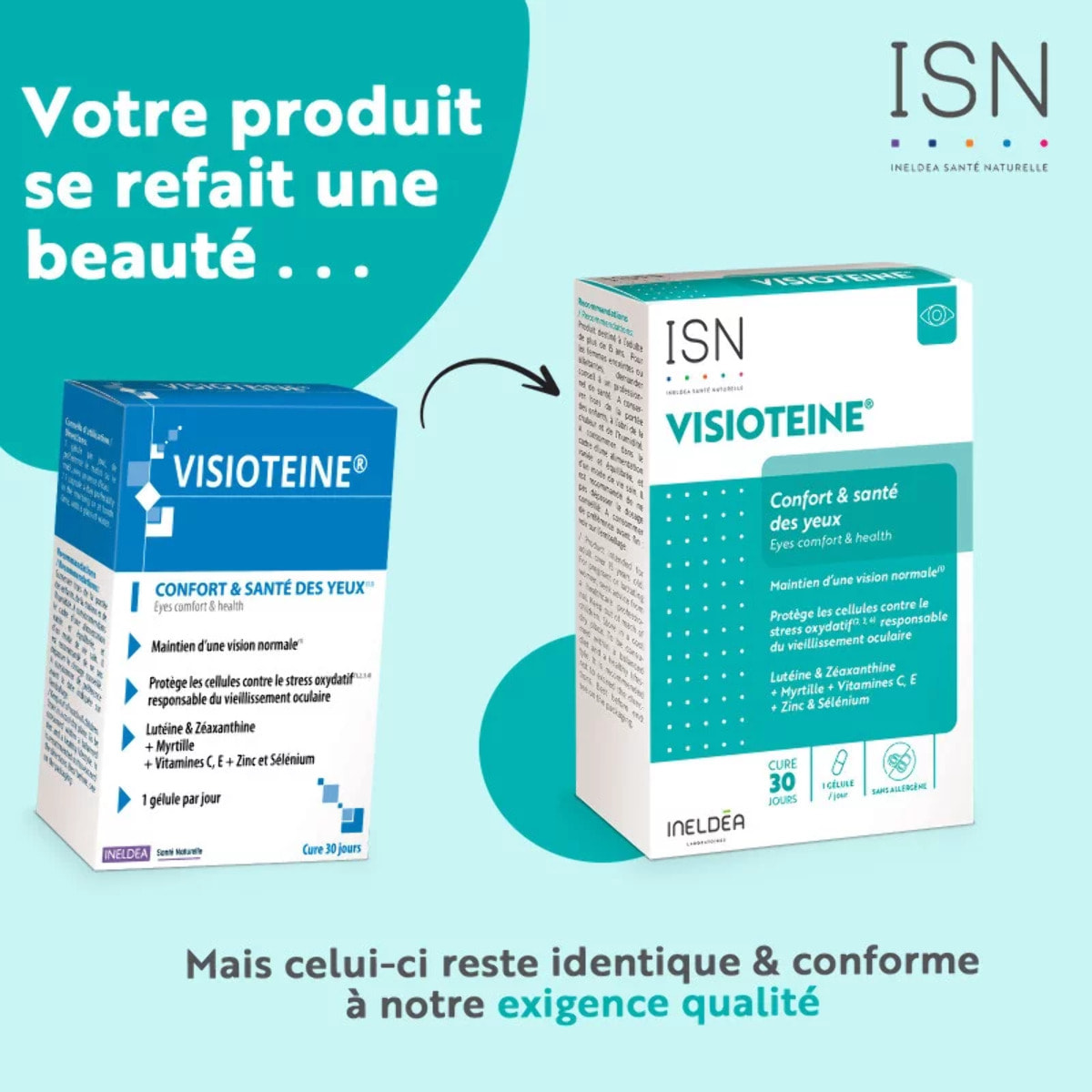 INELDEA SANTE NATURELLE - Visioteine  - Favorise le maintien de l'acuité et le confort visuel - Protège les cellules contre le stress oxydatif - 30 gélules végétales - Sans Gluten - Cure 30j