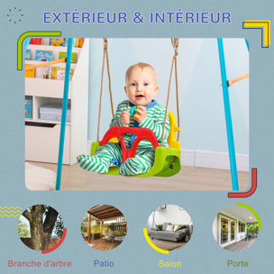 Balançoire siège 3 en 1 évolutif réglable enfant - dossier, barre en T amovibles, ceinture