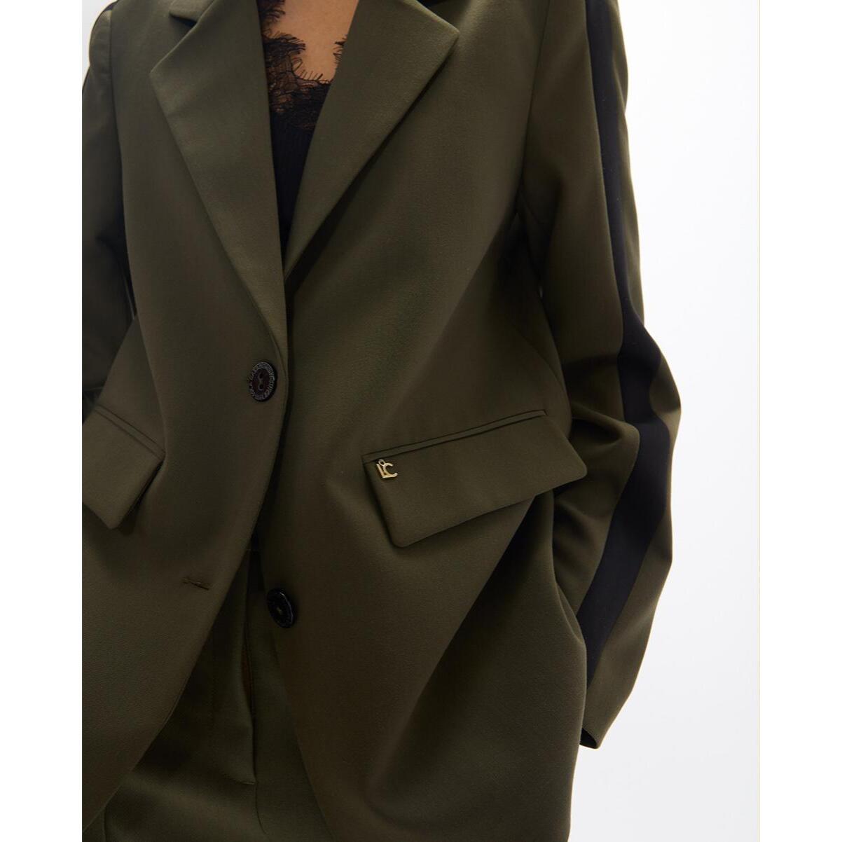 Blazer americano dritto in gros-gain con stampa animalier sul retro